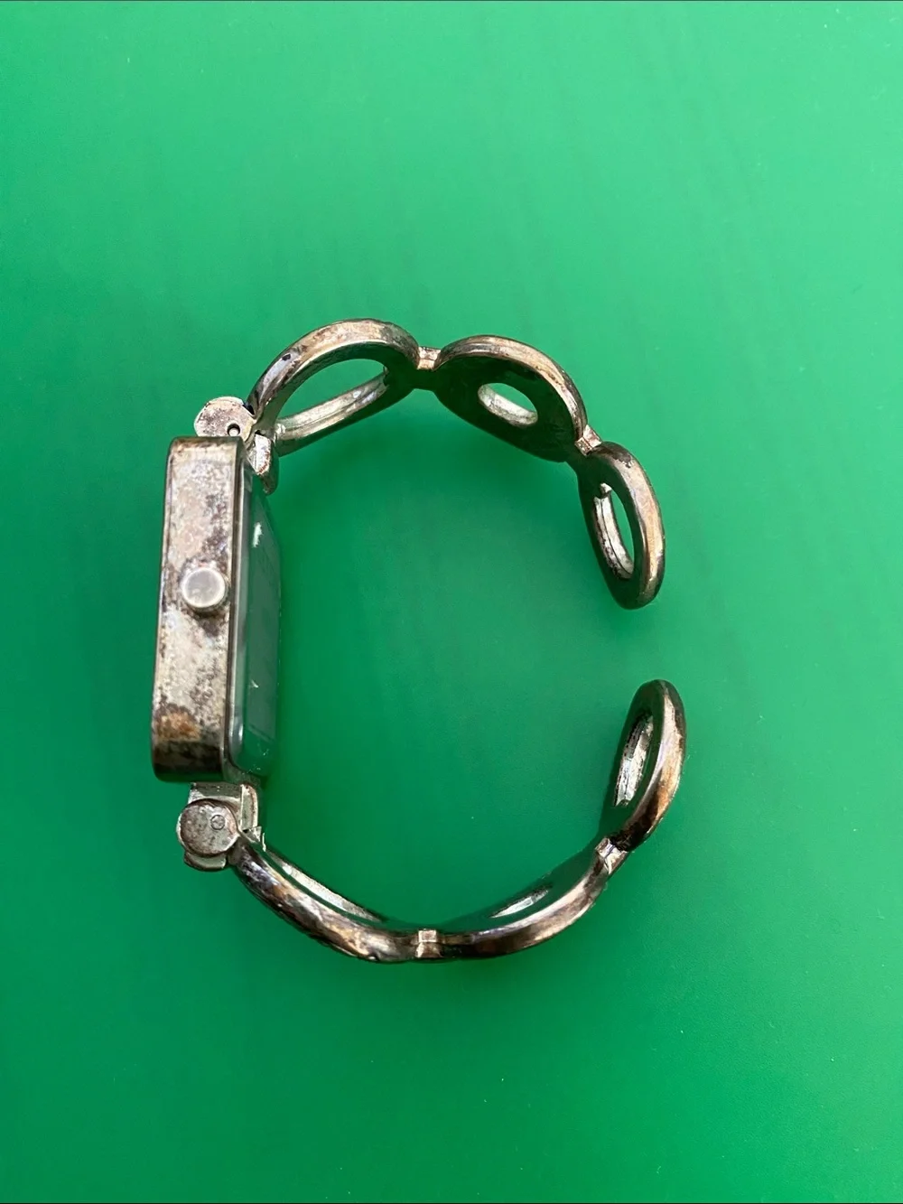 Geneva Silver-Tone Filigree Square Dial Ring Watch